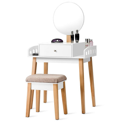 Wooden Makeup Dressing Mirror Table Set with Drawer - Relaxacare