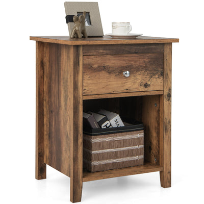 Wooden Nightstand with Slide-out Drawer and Open Shelf - Relaxacare