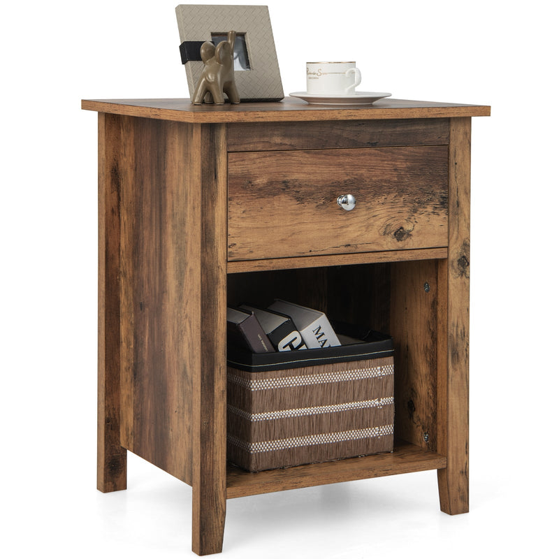 Wooden Nightstand with Slide-out Drawer and Open Shelf - Relaxacare
