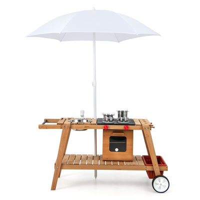 Wooden Play Cart with Sun Proof Umbrella for Toddlers Over 3 Years Old - Relaxacare
