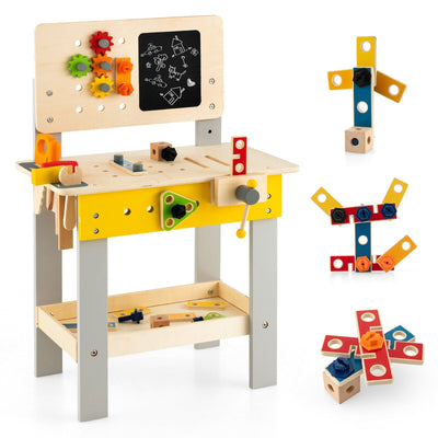 Wooden Pretend Play Workbench Set with Blackboard for Toddlers Ages 3+ - Relaxacare