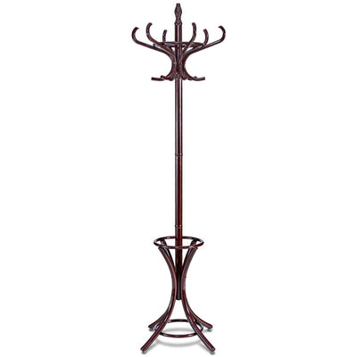 Wooden Standing Coat Rack Tree with 12 Hooks and Umbrella Stand - Relaxacare