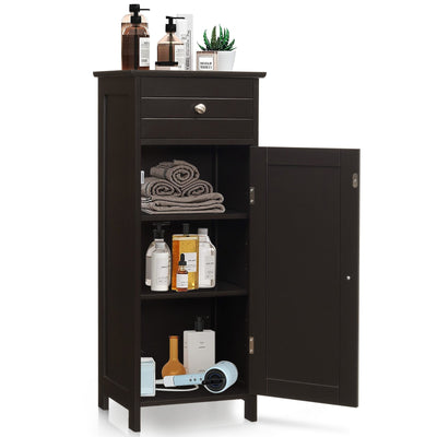Wooden Storage Free-Standing Floor Cabinet with Drawer and Shelf-Brown - Relaxacare