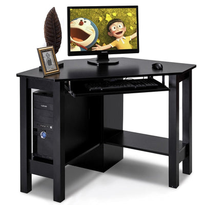 Wooden Study Computer Corner Desk with Drawer-Black - Relaxacare