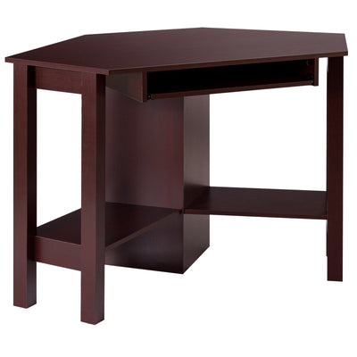 Wooden Study Computer Corner Desk with Drawer-Brown - Relaxacare