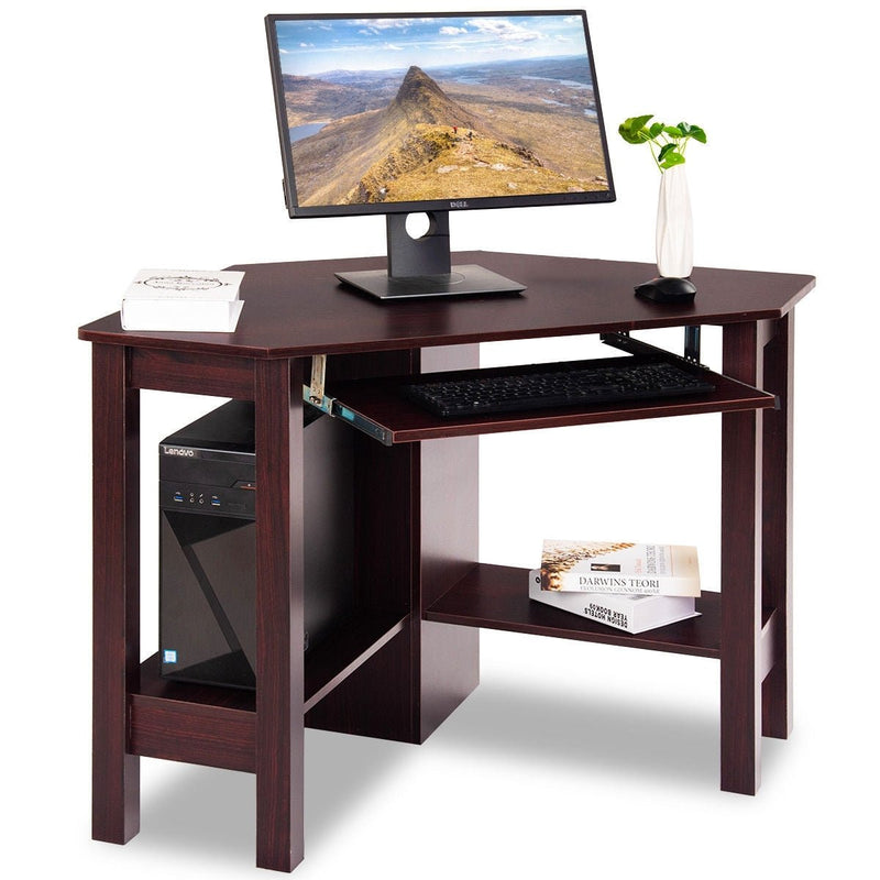 Wooden Study Computer Corner Desk with Drawer-Coffee - Relaxacare