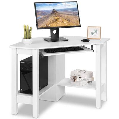 Wooden Study Computer Corner Desk with Drawer-White - Relaxacare