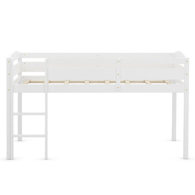 Wooden Twin Low Loft Bunk Bed with Guard Rail and Ladder - Relaxacare