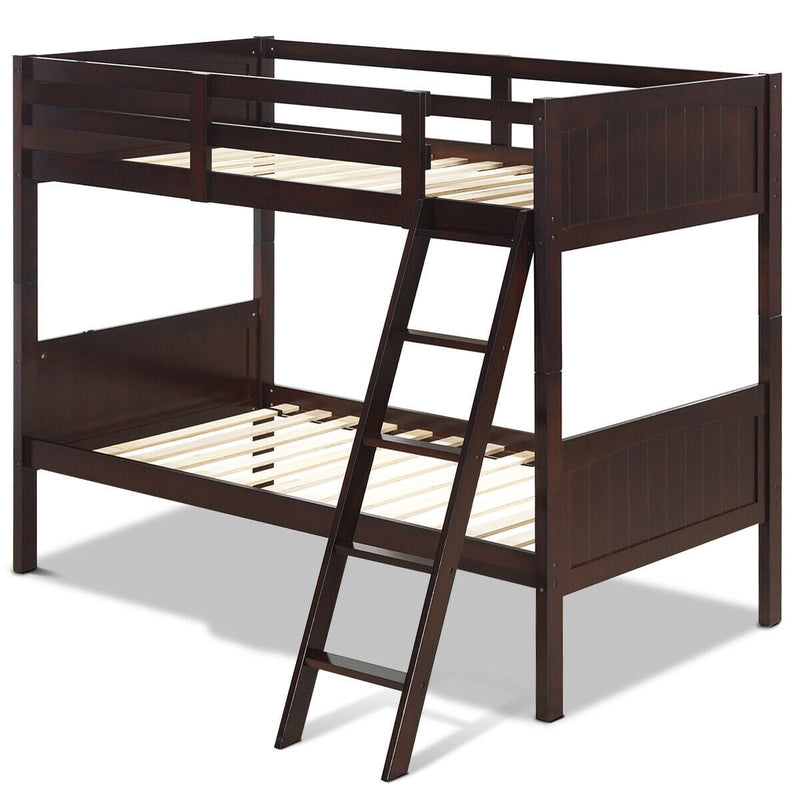 Wooden Twin Over Twin Bunk Beds with Ladder and Safety Rail - Relaxacare