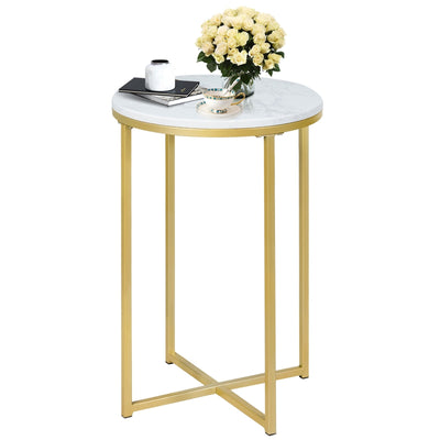 X-Shaped Marble Top Small Round Side Table End Table - Relaxacare