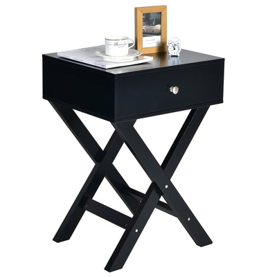 X Shaped Structure Side Nightstand with Drawer-Black - Relaxacare