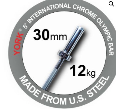 YORK FITNESS 5′ International Chrome Olympic Weight Bar – 30mm - Relaxacare