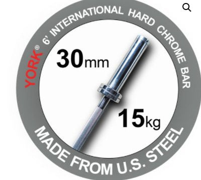 YORK FITNESS - 6′ International Chrome Olympic Bar – 30mm - Relaxacare