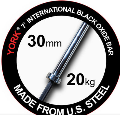 YORK FITNESS - 7′ International Black Oxide Bar – 30mm - Relaxacare