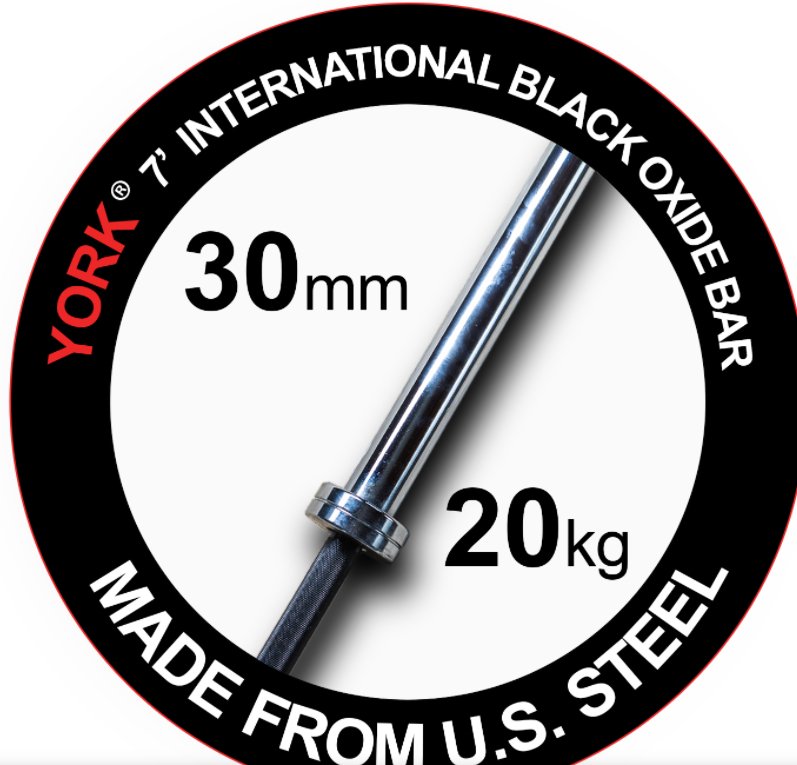 YORK FITNESS - 7′ International Black Oxide Bar – 30mm - Relaxacare