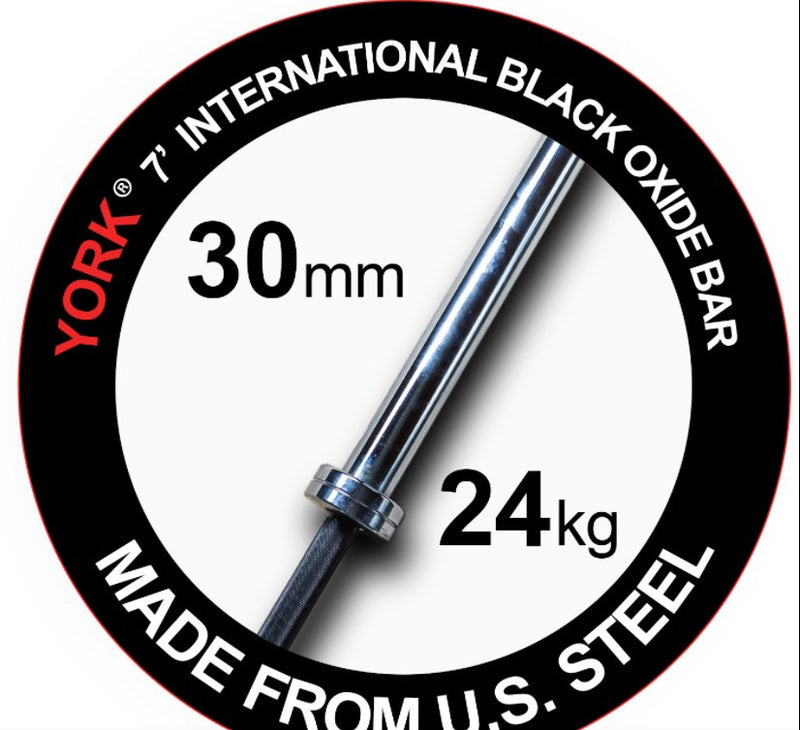 YORK FITNESS - 7′ International Black Oxide Weight Bar – 32mm - Relaxacare