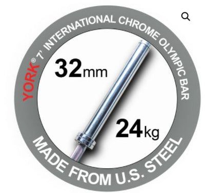 YORK FITNESS -7′ International Chrome Olympic Bar – 32mm - Relaxacare