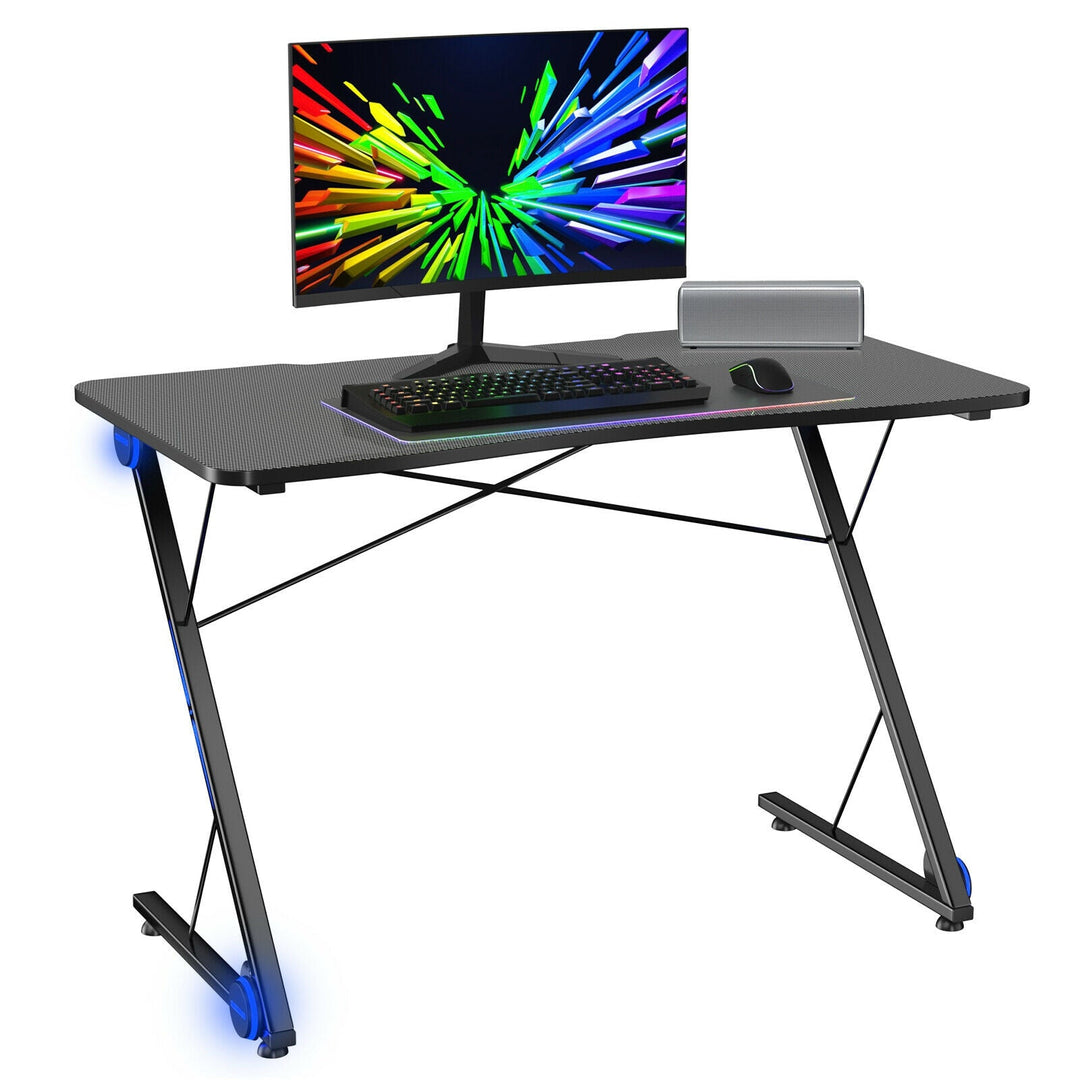 Costway Gaming Chairs Game Center Z Shape Desk w LED Lights